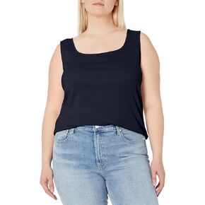Ruby Rd. Women's Plus-Size 1x1 Rib Square Neck Sleeveless Tank