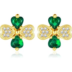St Patricks Day Earrings Sterling Silver Four Leaf Clover Shamrock Irish Stud Earring Jewelry Gifts for Women Girls Parade