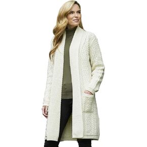 Aran Crafts Women's Irish Cable Knitted Edge to Edge Coat (100% Merino Wool)