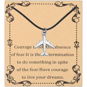 FEELMEM Airplane Charm Leather Cord Chain Necklace Fly Safe Pilot Gift Traveling Jewelry Flight Attendants Gift Aviation Gift