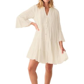 LunaJany Women's Casual 3/4 Sleeve Cotton Gauze Tiered Mini Dress