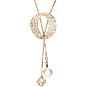 Sither Hoop Pendant Necklace for Women Long Round Pendant Necklace Gold Sweater Chain Necklace Wedding Dressy Necklace Jewelry for Evening Party Christmas Gift