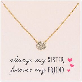 Gift for sister, Petite CZ Disk Pendant Necklace in Gold, Rose Gold or Silver