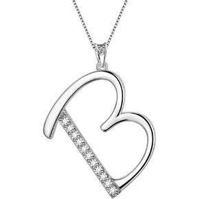 Initial Letter Necklace for Women Girls - 925 Sterling Silver Personalized 26 A-Z Alphabet Name Pendant Crystal CZ Jewelry Mothers Day Valentines Christmas Birthday Gifts for Her Mom Wife Girlfriend
