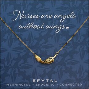EFYTAL Nurse Gifts for Women, Sterling Silver or Gold Plated Feather Necklace, RN Gifts for Nurses, Gift for Practitioner, Graduation, School Nurse, Registered Nurse