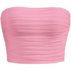 WDIRARA Women's Strapless Sleeveless Ruched Mesh Party Club Crop Tube Top