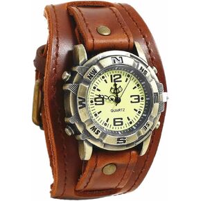MINILUJIA Handmade Men Watches Vintage Punk Hip-hop Gothic Soft Wide Leather Fashion Cuff Women Wristwatch Round Bronze Dial Quartz
