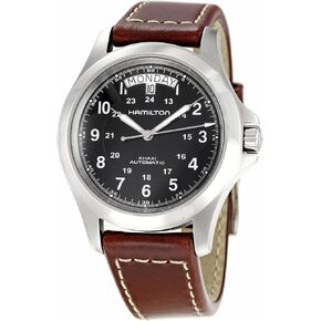 Hamilton Khaki King Series Men Automatic Watch with Black Dial Analogue Display and Brown Leather Strap H64455533