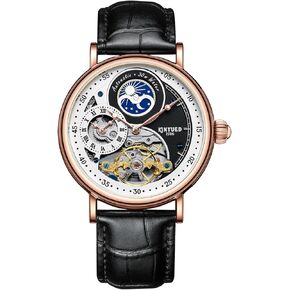 IK COLOURING Mens Luxury Skeleton Automatic Mechanical Wrist Watches Leather Moon Phrase Luminous Hands Self-Wind Watch,Tourbillon Automatic Waterproof Wrist Watch for Men Gift in Kuwait
