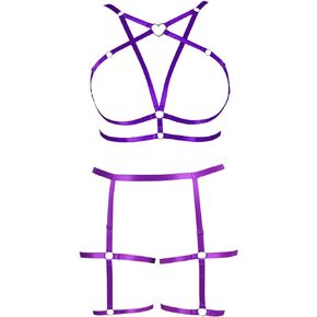 Women's Body Harness Pentagram Bra Plus Size Stockings Garter Set Punk Gothic Halloween Carnival Dance Costume