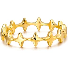 GNIRTSI Gold Full Star Ring for Women 14K Gold Plated Minimalist Stack Finger Jewelry Size 6-8