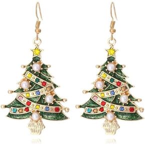 شجرة عيد الميلاد أقراط لطيف عيد الميلاد القوس الخماسية Starcolorful حجر الراين استرخى أقراط للنساء الفتيات موضة فريدة عطلة حفلة مجوهرات هدية in Kuwait