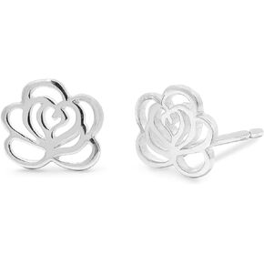 Boma Jewelry Sterling Silver Cut Out Rose Flower Blossom Stud Earrings