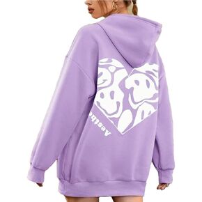 LOFAAC Women Oversized Fleece Letter Graphic Print Hoodie Sweatshirt Drop Shoulder Drawstring Hooded Pullover Jumper
