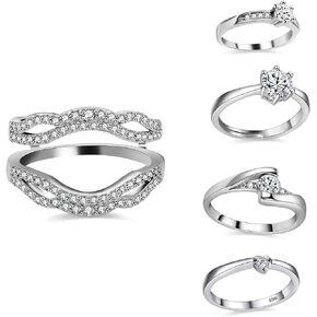 Uloveido 5 Pieces Rings Enhancer Set White Gold Plated Wedding Engagement Rings Set for Women with CZ Created Diamond Y450