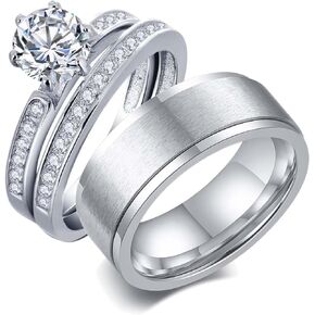 TWO RINGS Wedding Ring Sets His And Hers Promise Ring Couples Bridal Sets Women 925 Sterling Silver aaa Cz Man Wedding Bands
