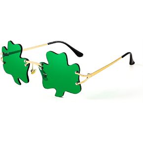 FEISEDY St. Patrick's Day Irish Shamrock Sunglasses Lucky Green Leprechaun Costume Eyeglasses for Women Men B2369