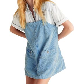 YUENIU Women's Corduroy Pinafore Overall Dress Pure Cotton Casual Fashion A Line Cute Jumper Bib Skirt with Pockets