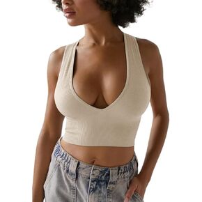HeSaYep Women's Sleeveless Ribbed Tank Top Deep Plunge V Neck Crop Tops Sexy Cropped Tank Tops in Kuwait