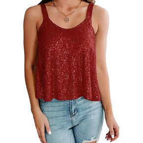 HekDi Sequin Tank Top for Women Strappy Sequin Sparkle Shimmer Camisole Casual Fashion V Neck Sleeveless Tanks Tops