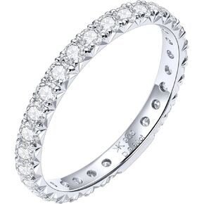 KSTYLE 0.8ct Round Moissanite Wedding Bands for Women 2.2mm, S925 Sterling Silver Rings for Women | D Color-VVS1 | 18K White Gold Plated Full Eternity Rings Stackable Engagement Ring Size 5-10