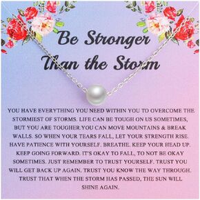 FEELMEM Pearl Pendant Necklace Friend Encouragement Gifts Be Stronger Than the Storm Uplifting Gift Feminist Jewelry