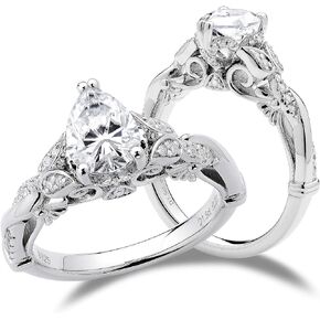DovEggs Moissanite Engagement Rings for Women 1.5ct Center 6X8mm G-H-I Color Pear Shaped Cut Vintage/Antique Moissanite Wedding Ring 14K Gold Quality Sterling Silver Bridal Sets Band Width 2.4mm