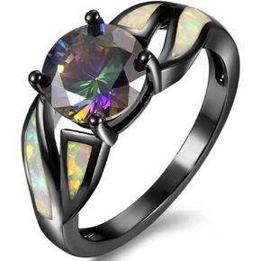 Jude Jewelers Rhodium Plated Fire Opal Cubic Zircon Wedding Engagement Anniversary Ring