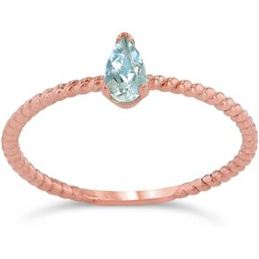 Dainty 14k Rose Gold Solitaire Aquamarine Pear-Shaped Modern Engagement Rope Ring