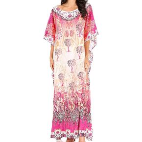 Sakkas Jabari Women's Maxi Short Sleeve Long Beach Kaftan Dress Boho Loose Gown