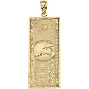 Solid 10k Yellow Gold $1 Million Dollar Bill Necklace Pendant (Small)