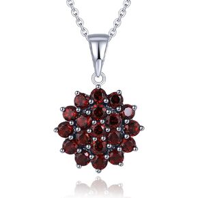 2.69 Carats Natural Red Garnet Pendant Necklace for Women Girls S925 Sterling Silver Gemstone January Birthstone Charm Fine Jewelry for Bithday