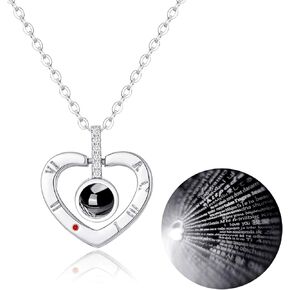 Tornito Gold Plated 100 Languages I Love You Memory Necklace Projection Pendant Necklace For Women Silver Tone