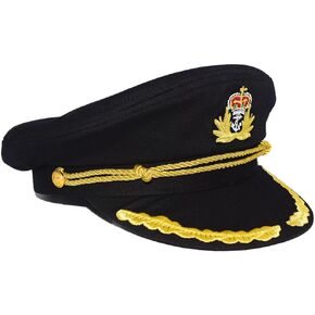 Black Admiral Captain Yacht Hat, Gold Embroidery Anchor Skippers Cap for Cruise Nautical Party Costume Accessory in Kuwait