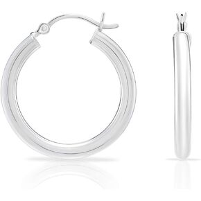 Sterling Silver Classic Shiny Polished Round Hoop Earrings, 3mm tube