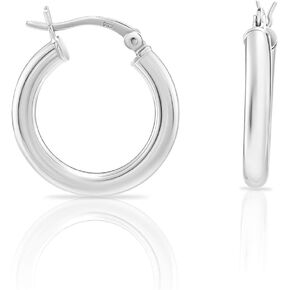 Sterling Silver Classic Shiny Polished Round Hoop Earrings, 3mm tube