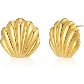 Gold Statement Earrings for Women Girls Gold Seashell Stud Earrings Boho Ocean Geometric Earrings