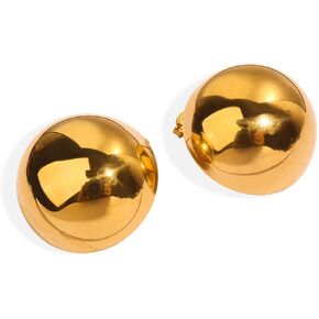 Niaspi Half Ball Stud Earrings for Women Girls Stainless Steel Chunky Statement Earrings Brushed Button Earrings 18K Gold Plated High Polished Minimalist Ear Jewelry