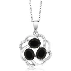 Gem Stone King 925 Sterling Silver Black Onyx 3 Stone Spiral Pendant Necklace For Women (1.57 Cttw, Gemstone Birthstone, with 18 Inch Silver Chain)