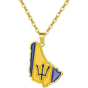 Punk Barbados Island Map Flag Pendant Necklaces Barbados Maps Gold Color Caribbean Sea Jewelry Ethnic Gifts