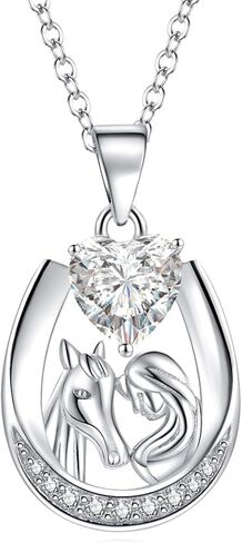 Sterling Silver Lucky Horseshoe Necklace Horseshoe with Heart CZ Pendant Necklace Horse and Girl Necklace - 925 Sterling Silver Pendant Horse Jewelry Gift for Horse Lovers. in Kuwait