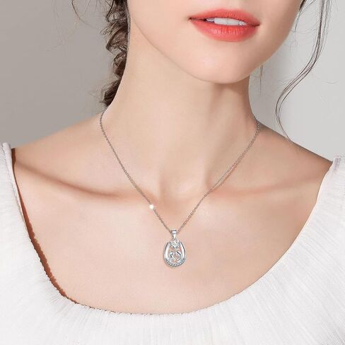 Sterling Silver Lucky Horseshoe Necklace Horseshoe with Heart CZ Pendant Necklace Horse and Girl Necklace - 925 Sterling Silver Pendant Horse Jewelry Gift for Horse Lovers. in Kuwait