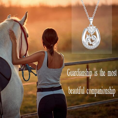 Sterling Silver Lucky Horseshoe Necklace Horseshoe with Heart CZ Pendant Necklace Horse and Girl Necklace - 925 Sterling Silver Pendant Horse Jewelry Gift for Horse Lovers. in Kuwait