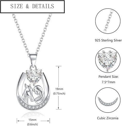 Sterling Silver Lucky Horseshoe Necklace Horseshoe with Heart CZ Pendant Necklace Horse and Girl Necklace - 925 Sterling Silver Pendant Horse Jewelry Gift for Horse Lovers. in Kuwait