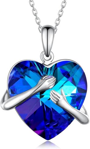 Hug Necklace for Women,925 Sterling Silver Blue Crystal Heart Pendant Necklaces,Birthday Christmas Jewlery for Girls Wife Girlfriend,18''-20'' in Saudi Arabia