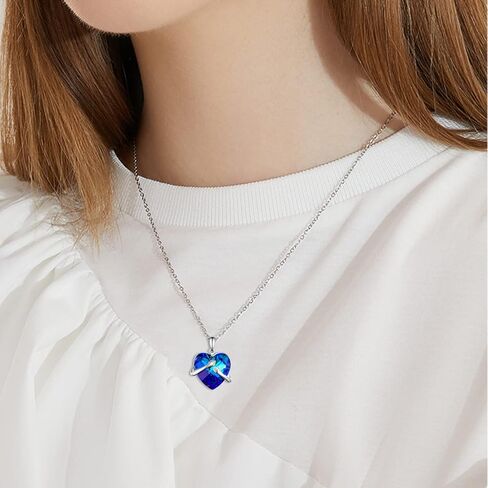 Hug Necklace for Women,925 Sterling Silver Blue Crystal Heart Pendant Necklaces,Birthday Christmas Jewlery for Girls Wife Girlfriend,18''-20'' in Saudi Arabia
