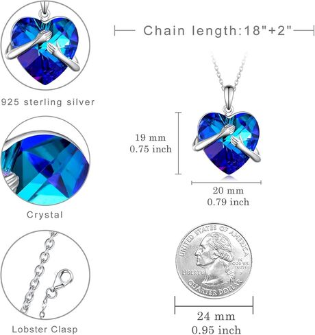 Hug Necklace for Women,925 Sterling Silver Blue Crystal Heart Pendant Necklaces,Birthday Christmas Jewlery for Girls Wife Girlfriend,18''-20'' in Saudi Arabia