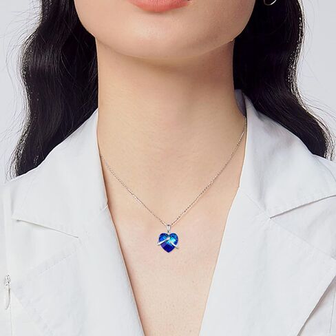 Hug Necklace for Women,925 Sterling Silver Blue Crystal Heart Pendant Necklaces,Birthday Christmas Jewlery for Girls Wife Girlfriend,18''-20'' in Saudi Arabia