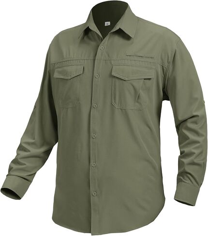 Mens Safari Sun Shirts UPF 50+ UV Sun Protection Long Sleeve Outdoor Quick Dry Fishing Hiking Gardening Shirts in Kuwait