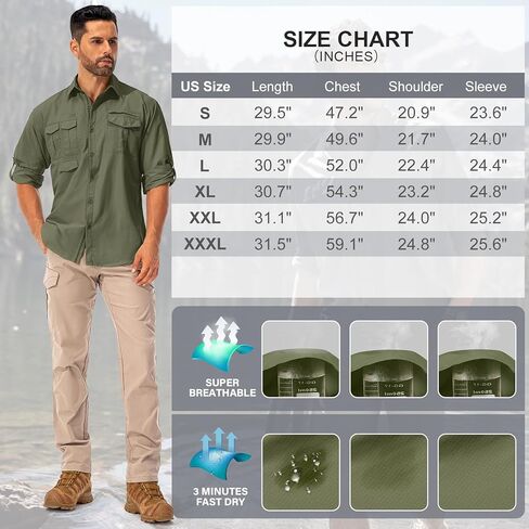 Mens Safari Sun Shirts UPF 50+ UV Sun Protection Long Sleeve Outdoor Quick Dry Fishing Hiking Gardening Shirts in Kuwait